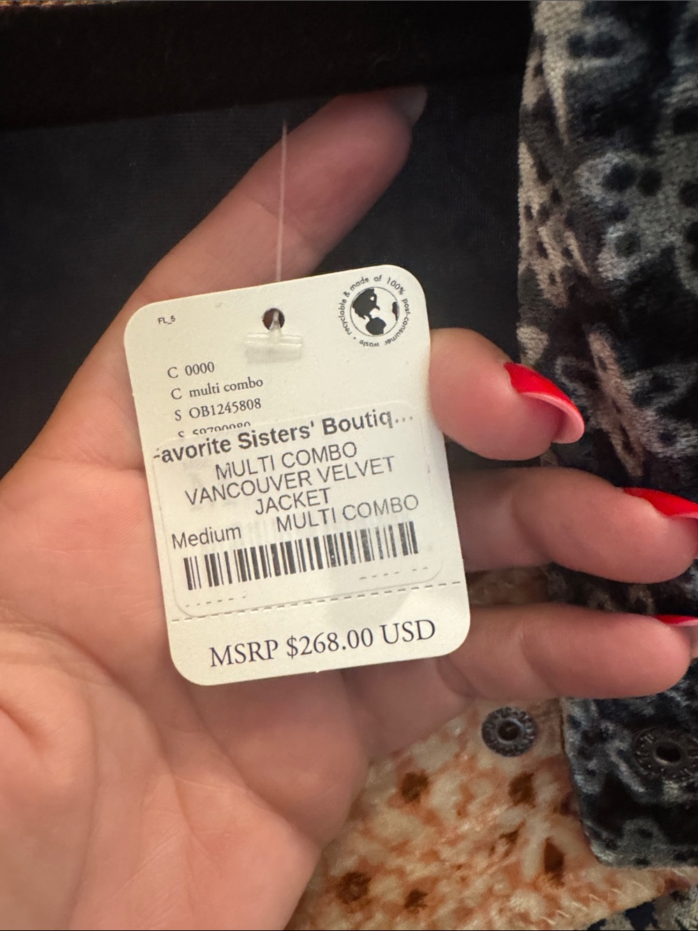 Free People Vancouver Mixed Print Velvet Button-Front Coat in Black, Navy & Rust - Picture 3 of 3